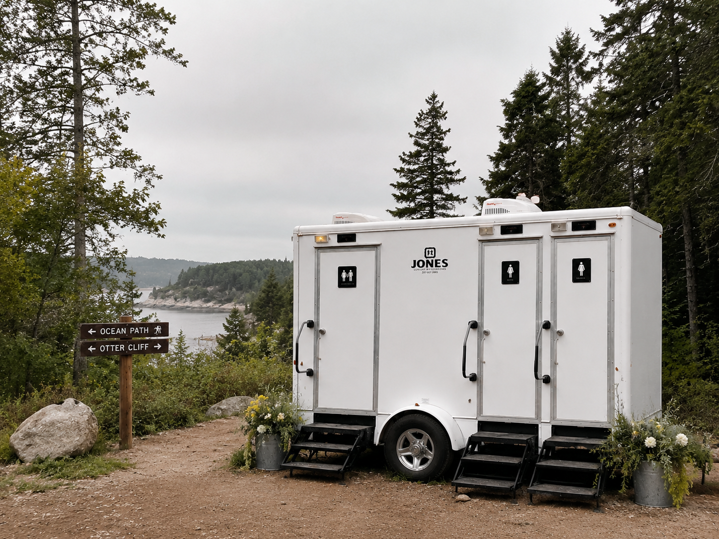 Coastal Throne Co. Pemaquid 3-stall luxury restroom trailer for Maine events